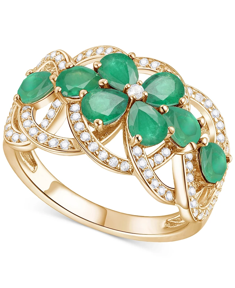 Emerald (2-1/4 ct. t.w.) & Diamond (1/4 Flower Openwork Ring 14k Gold (Also Ruby Sapphire)