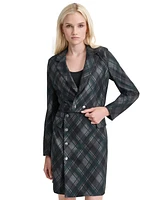 Dkny Petite Plaid-Print Notch-Collar Blazer Dress