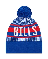 Men's New Era Royal Buffalo Bills Striped Cuffed Knit Hat with Pom