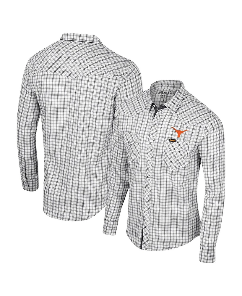 Colosseum x Wrangler Men's White Texas Longhorns Plaid Window Pane Long Sleeve Full-Snap Shirt