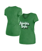 New Era Women's Green Philadelphia Eagles Enzyme Wash Low V-Neck T-Shirt