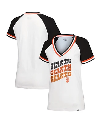 New Era Women's White San Francisco Giants Jersey Double Binding Raglan V-Neck T-Shirt