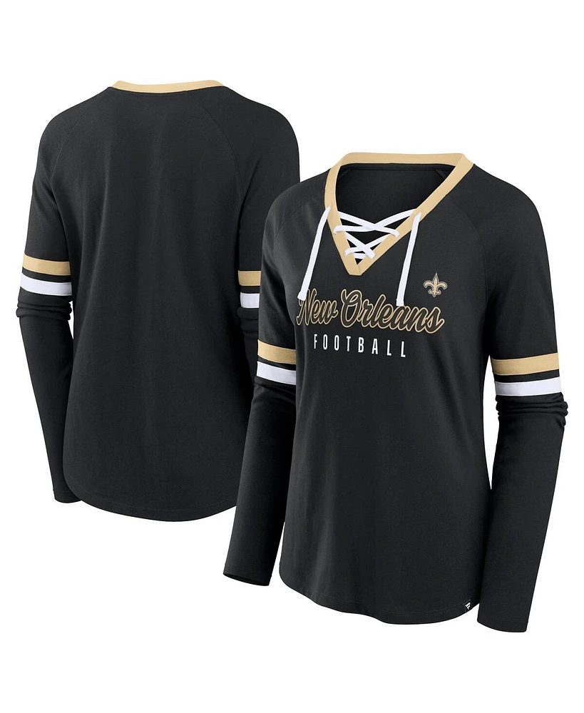 Fanatics Women's Black New Orleans Saints Won and Done Lace-Up Long Sleeve Fashion Top