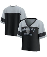 Fanatics Women's Black/Silver Las Vegas Raiders Homeschool Jersey Poly V-Neck Fashion Top