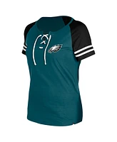 New Era Women's Green Philadelphia Eagles Lace-Up Raglan T-Shirt