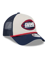 New Era Men's Stone/Navy New York Giants 2024 Sideline Historic 9FORTY A-Frame Trucker Adjustable Hat