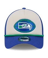 New Era Men's Stone/Royal Seattle Seahawks 2024 Sideline Historic 9FORTY A-Frame Trucker Adjustable Hat