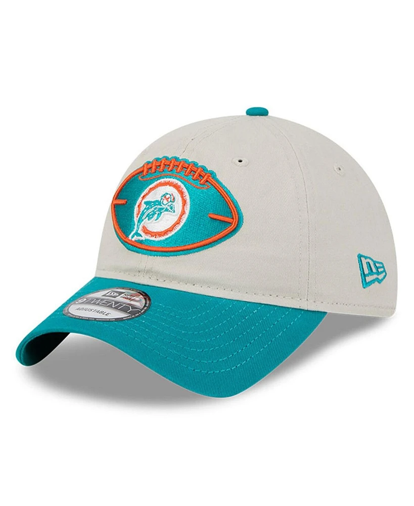 New Era Men's Stone/Aqua Miami Dolphins 2024 Sideline Historic 9TWENTY Adjustable Hat