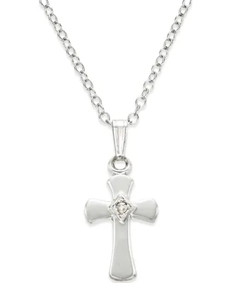Children's Diamond Accent Cross Pendant Necklace in Sterling Silver