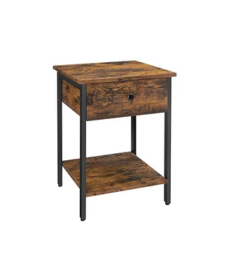 Slickblue Nightstand, End Table, Side Table With Drawer And Shelf, Bedroom, Steel, Industrial Design