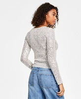 Lucky Brand Women's Sequin Long-Sleeve Layering Top