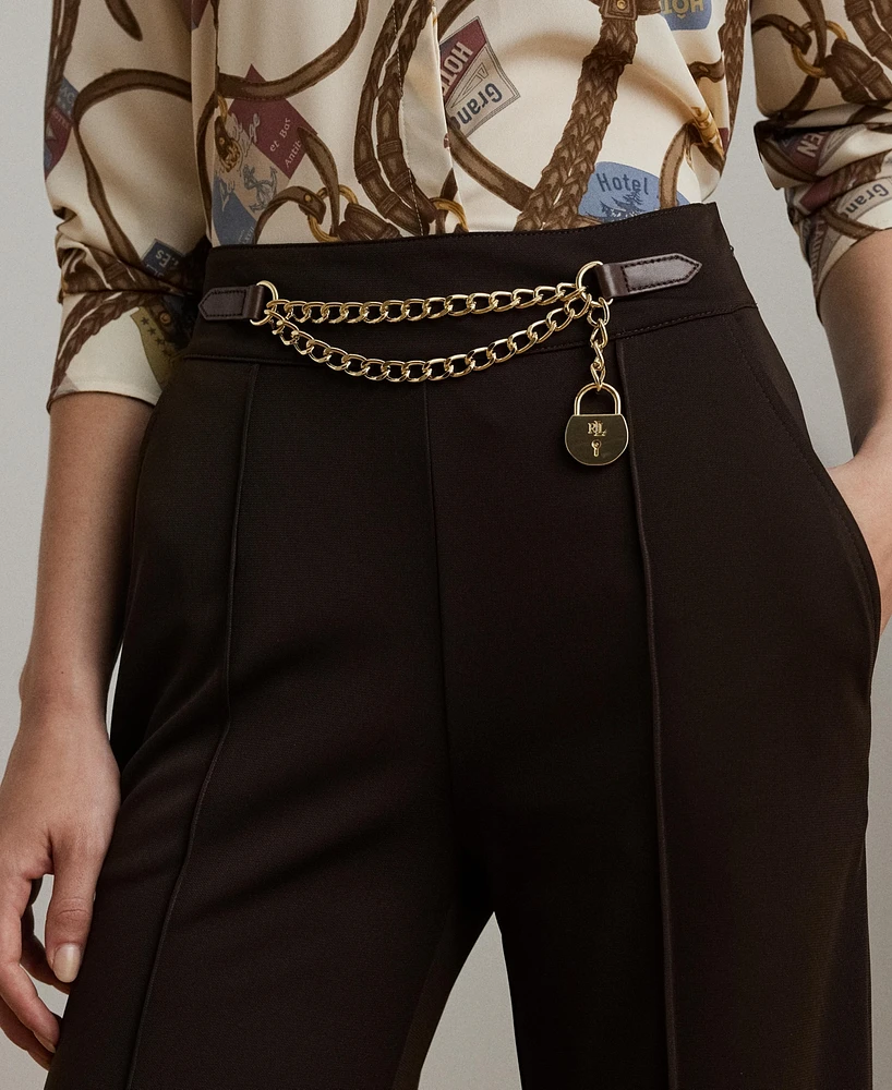 Lauren Ralph Women's Chain-Trim Pleated Jersey Wide-Leg Pants, Regular & Petite