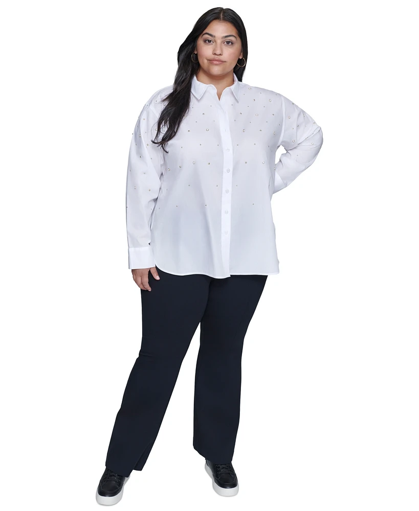 Karl Lagerfeld Paris Plus Size Embellished Blouse, Created for Macy's