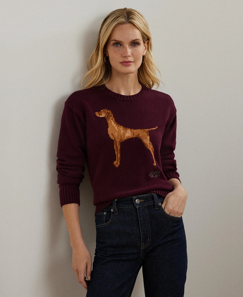 Lauren Ralph Women's Intarsia-Knit Vizsla Cotton Sweater