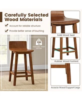 Sugift Wood Bar Stools Set of 2 with Solid Back and Seat