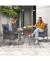 Skonyon 3 Pieces Patio Furniture Set with Cushioned Patio Chairs and Tempered Glass Coffee Table-Navy