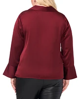 Vince Camuto Plus Collared V-Neck Long-Sleeve Blouse