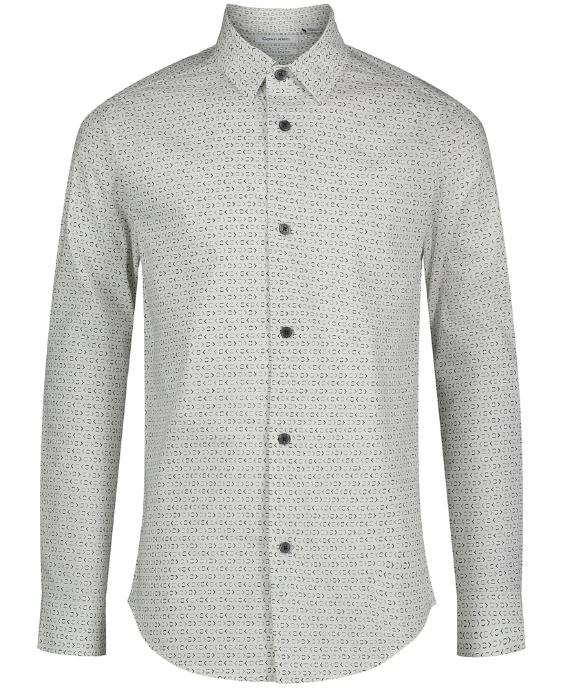 Calvin Klein Big Boys Long Sleeve Stretch Ck Glyph Print Shirt