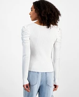 Madden Girl Juniors' Fine Gauge Faux-Pearl Long-Sleeve Sweater