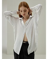 Button Down Striped Silk Blouse for Women