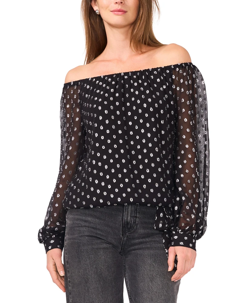 Vince Camuto Women's Clip Dot Off The Shoulder Tie Front Blouse