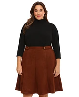 London Times Plus Combo Faux-Suede Mock-Neck Dress