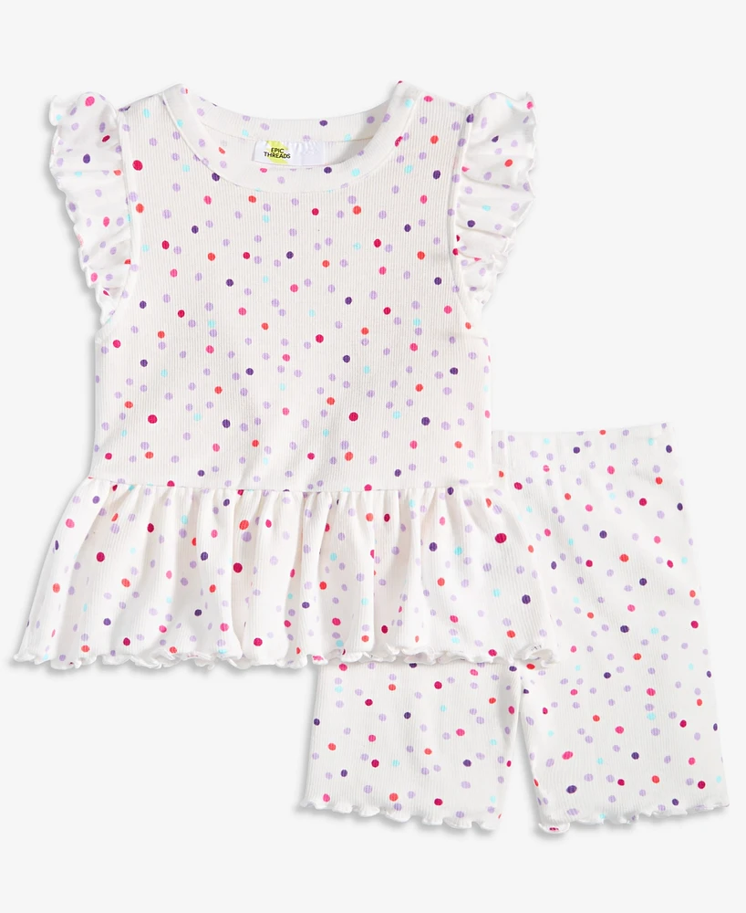 Epic Threads Toddler Girls Dot-Print Rib Ruffled Top & Shorts, 2 Piece Set, Created for Macy's