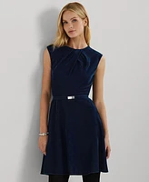 Lauren Ralph Petite Belted Velvet Cap-Sleeve Dress