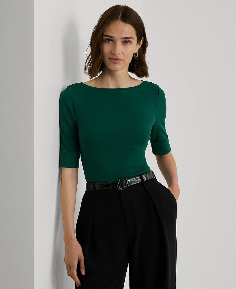 Lauren Ralph Petite Stretch Cotton Boatneck Tee