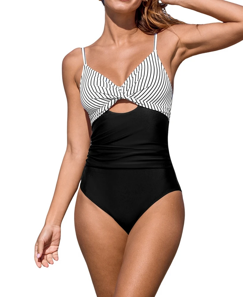 Cupshe Women's Stripe Twist Cutout One-piece Swimsuit