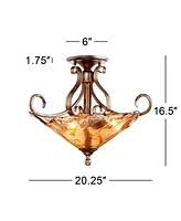 Franklin Iron Works Amber Scroll Rustic Ceiling Light Semi Flush Mount Fixture Golden Bronze 20 1/4" Wide Art Glass for Bedroom Kitchen Living Room Ha