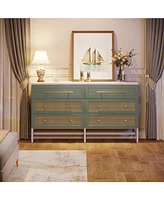 Tribesigns 6 Drawer Dresser, Modern Rattan Dresser for Bedroom