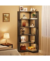 Tribesigns 6-Tier Corner Bookshelf, 64.9 Inch Tall Bookcase with Anti-Drop Panel, Industrial Freestanding Shelf Display Rack Storage Organizer