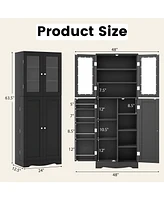 Costway 63.5" Tall Kitchen Pantry Storage Cabinet with Glass Door Shelves