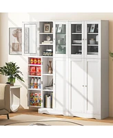 Costway 63.5" Tall Kitchen Pantry Storage Cabinet with Glass Door Shelves