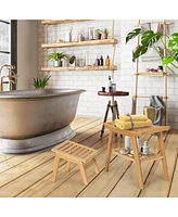 Sugift Bamboo Shower Seat Bench with Underneath Storage Shelf