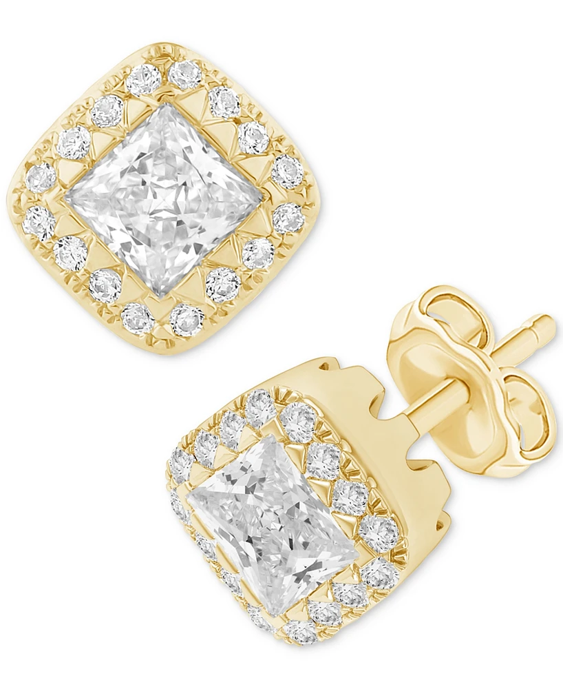 Diamond Princess Square Halo Stud Earrings (3/4 ct. t.w.) in 14k Gold