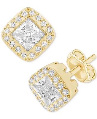 Diamond Princess Square Halo Stud Earrings (3/4 ct. t.w.) in 14k Gold