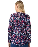 Jones New York Petite Mixed-Print V-Neck Long-Sleeve Top