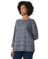 Jones New York Petite Scratch-Knit Jacquard Dolman-Sleeve Top