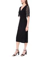 Msk Women's Sheer-Sleeve Fit & Flare Dress