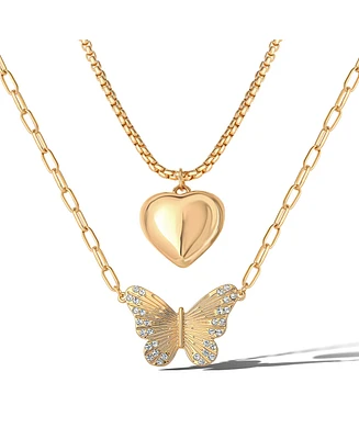 Jessica Simpson Butterfly and Heart Layered Necklace