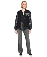 Karl Lagerfeld Paris Women's Embellished Mixed-Media Varsity Jacket