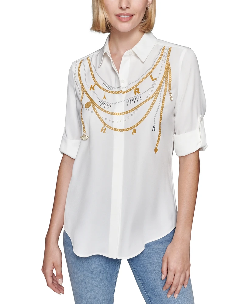 Karl Lagerfeld Paris Petite Necklace Blouse