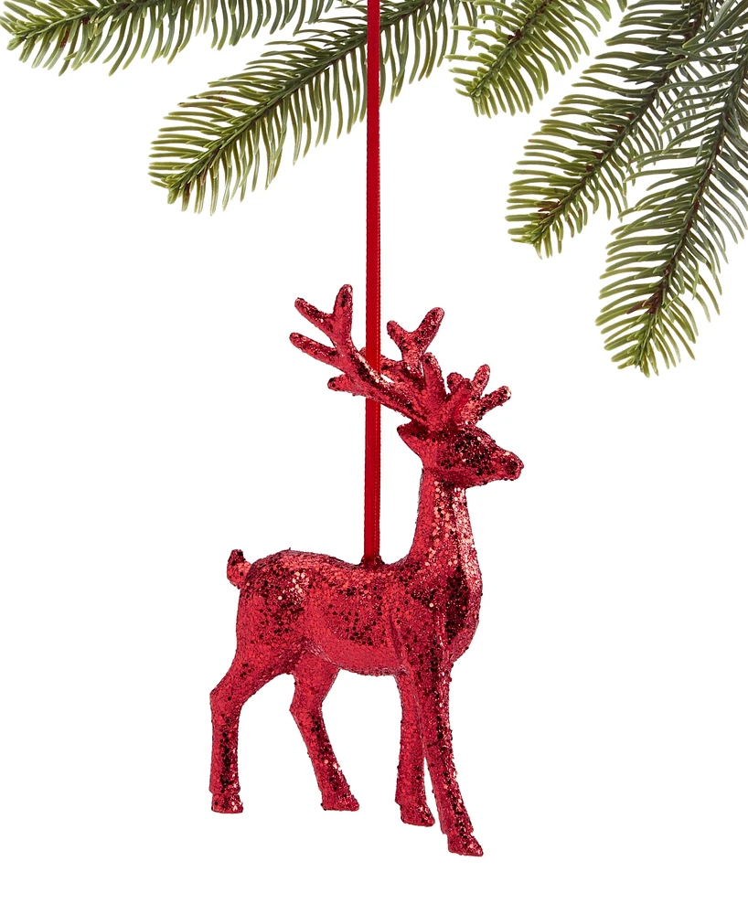 Holiday Lane Christmas Glitters Red Glitter Reindeer Ornament, Created for Macy's