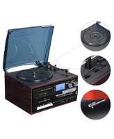 Yescom Vinyl Record Player with Speakers Turntable Bluetooth Tape Cassette Cd Player Retro