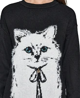 Karl Lagerfeld Paris Women's Choupette Cat Crewneck Sweater