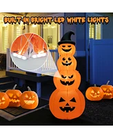 Costway 8FT Halloween Inflatable Stacked Pumpkins Blow-up Holiday Decoration w/ Led Lights