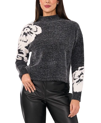 Vince Camuto Women's Mock-Neck Eyelash Jacquard Floral Sweater