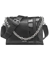 Calvin Klein Rain Signature Embossed Top Zipper Dual Strap Chain Crossbody